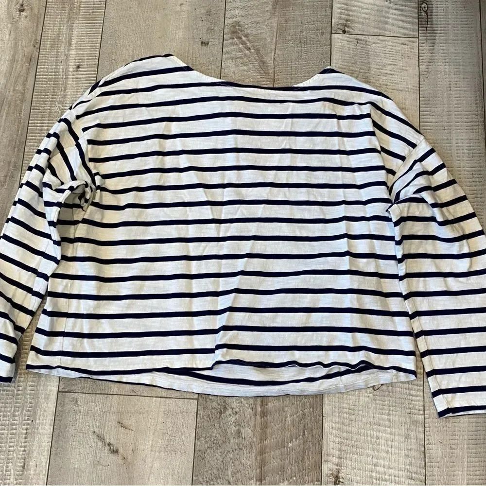 Levi's White and Navy Striped Long Sleeve Boatneck Top
